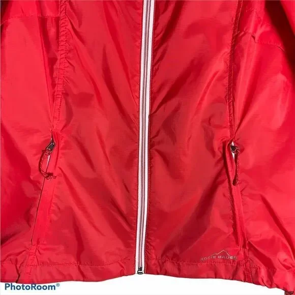 Eddie Bauer red orange windbreaker coat jacket small hood hooded front zip EUC - Picture 11 of 16